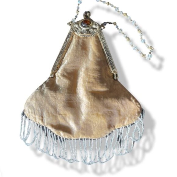 Amazing True Vintage 1920s Art Nouveau Chatelaine Bag w/ Pearls and Crystals - Picture 2 of 9